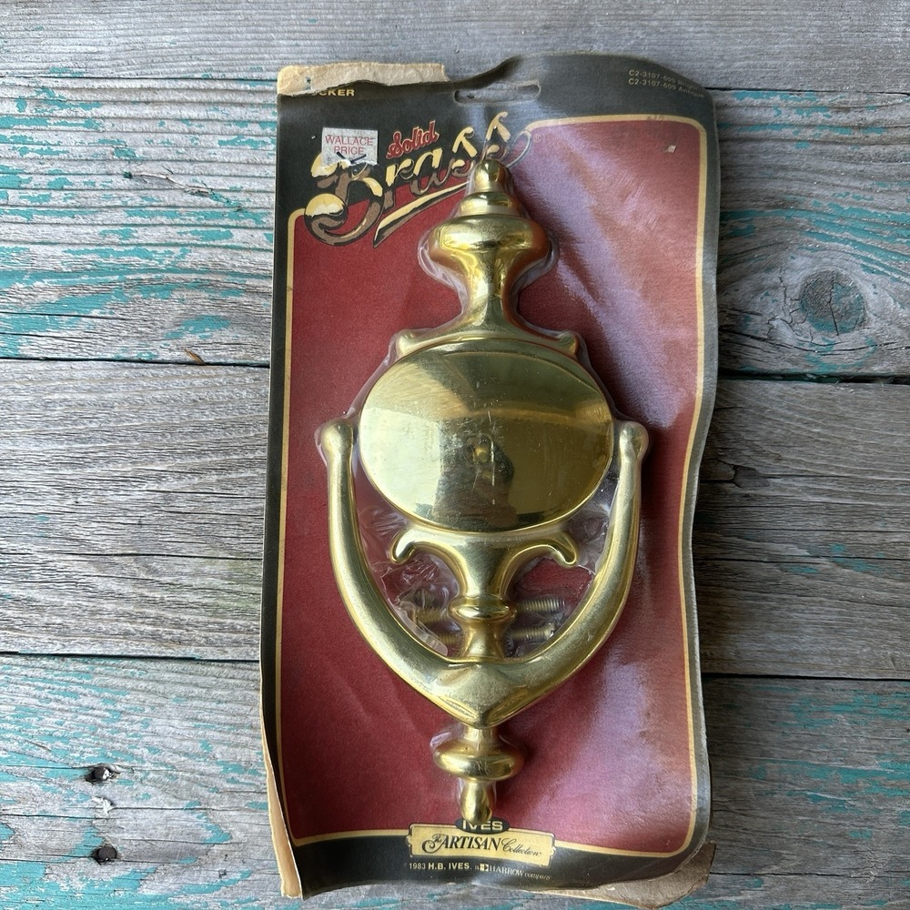VTG H.B. Ives Front Door Knocker 8 Inch Solid Yellow Brass Colonial Portugal NOS
